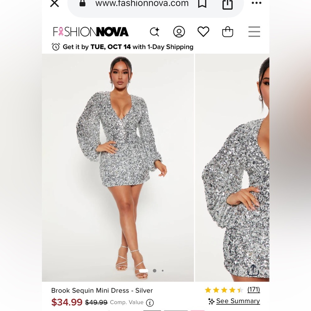 Fashion Nova Glittering Silver Sequin Dress